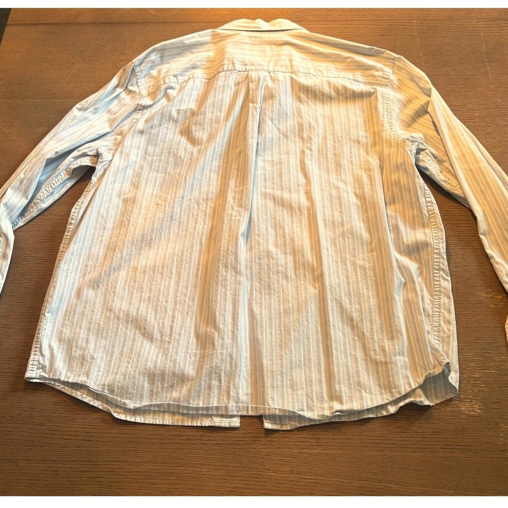 Eddie Bauer Mens XL Long Sleeve Striped Button Down Shirt Blue Tan Cotton Casual - Picture 3 of 5